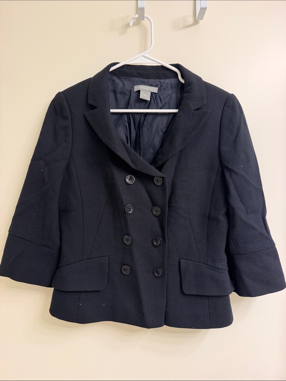 Ann Taylor Black Double-Breasted Cropped Blazer and Skirt Set
